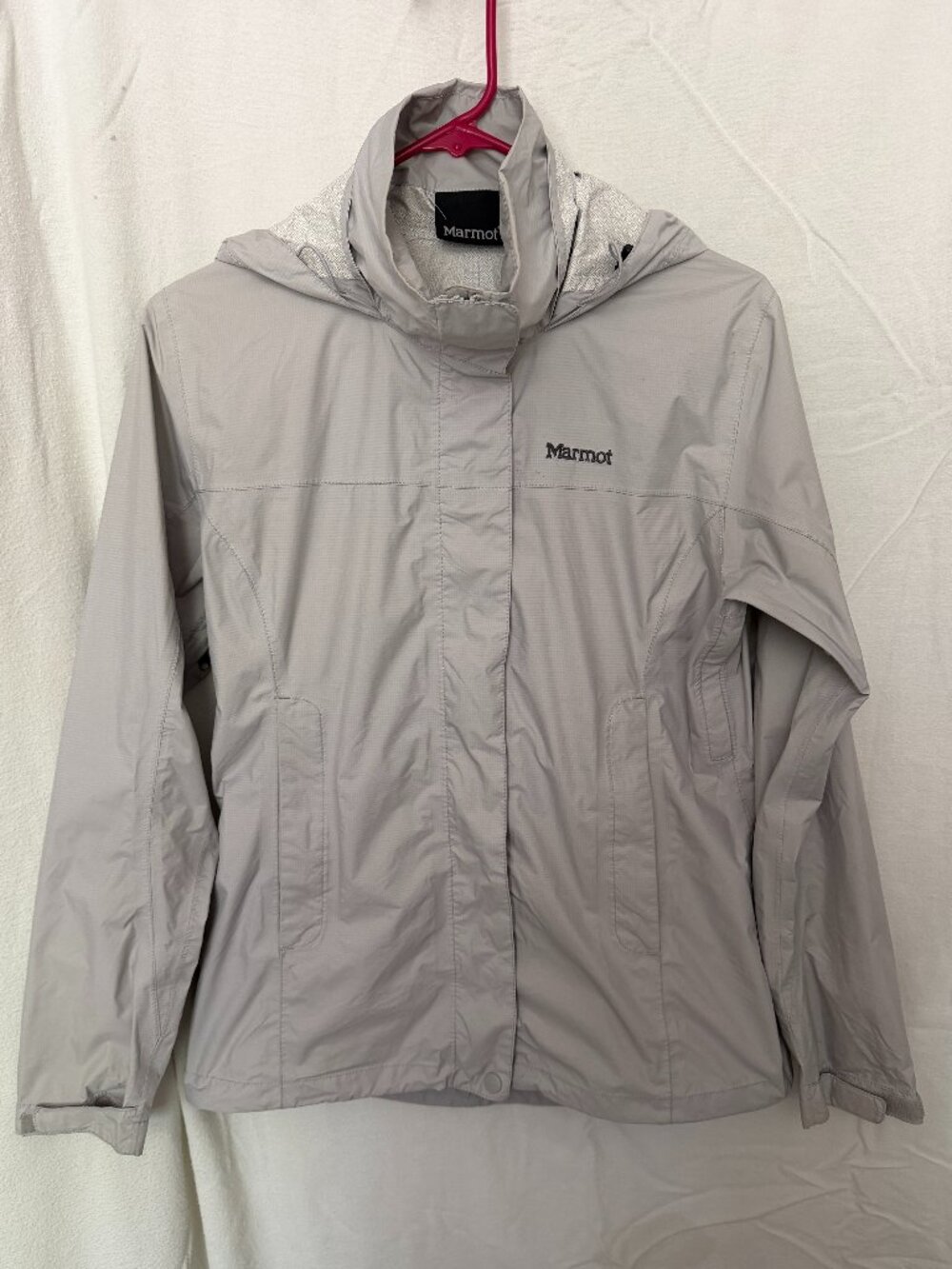 Marmot Men's SMALL Grey Full Zip Hooded Rain Jacket Windbreaker Lightweight